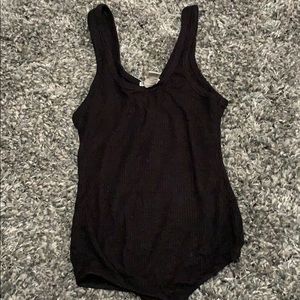 Black Ribbed Body Suit - Size S